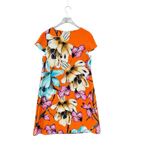 Chico’s Sz 00 PETITE Reversible Orange Tropical Floral Cheetah Print Shift Dress - Picture 8 of 15